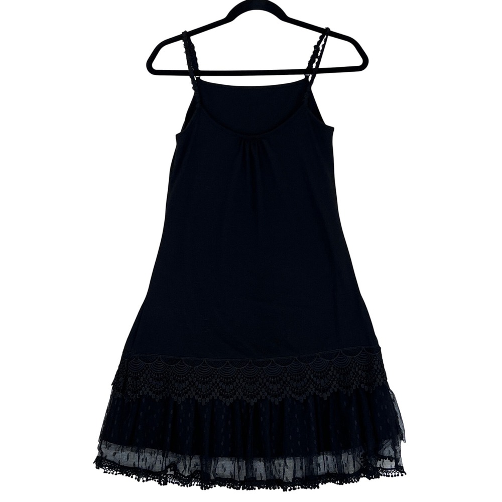 Sleeveless‎ Small Black Cotton Slip Dress wide Lace and Mesh Hem Goth Witchy
